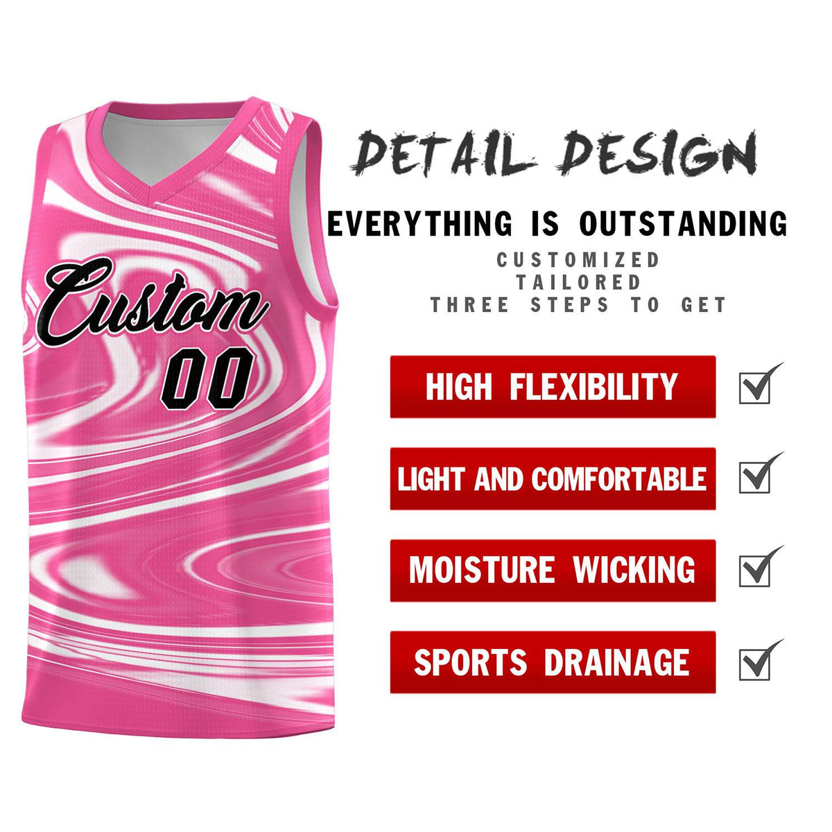 Custom Pink White Graffiti Pattern Fluids Style Sports Uniform Basketball Jersey Sets