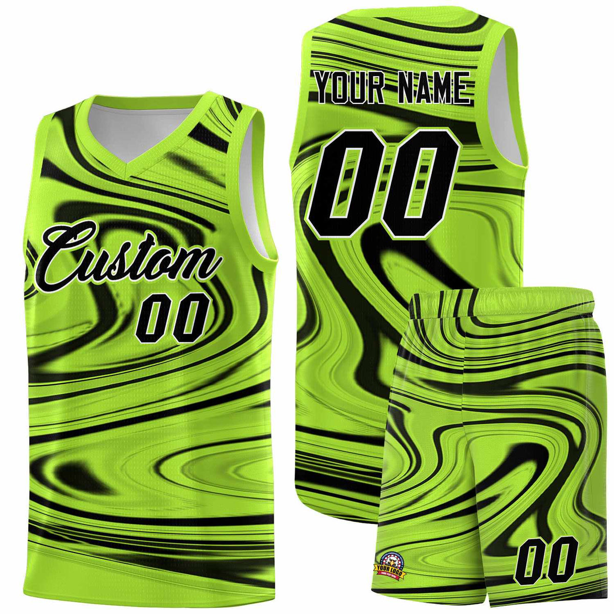 Custom Light Green Black Graffiti Pattern Fluids Style Sports Uniform Basketball Jersey Sets