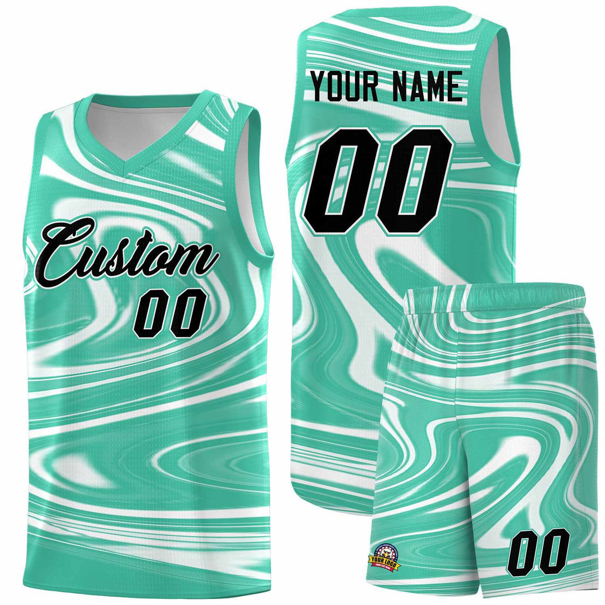 Custom Bright Green White Graffiti Pattern Fluids Style Sports Uniform Basketball Jersey Sets