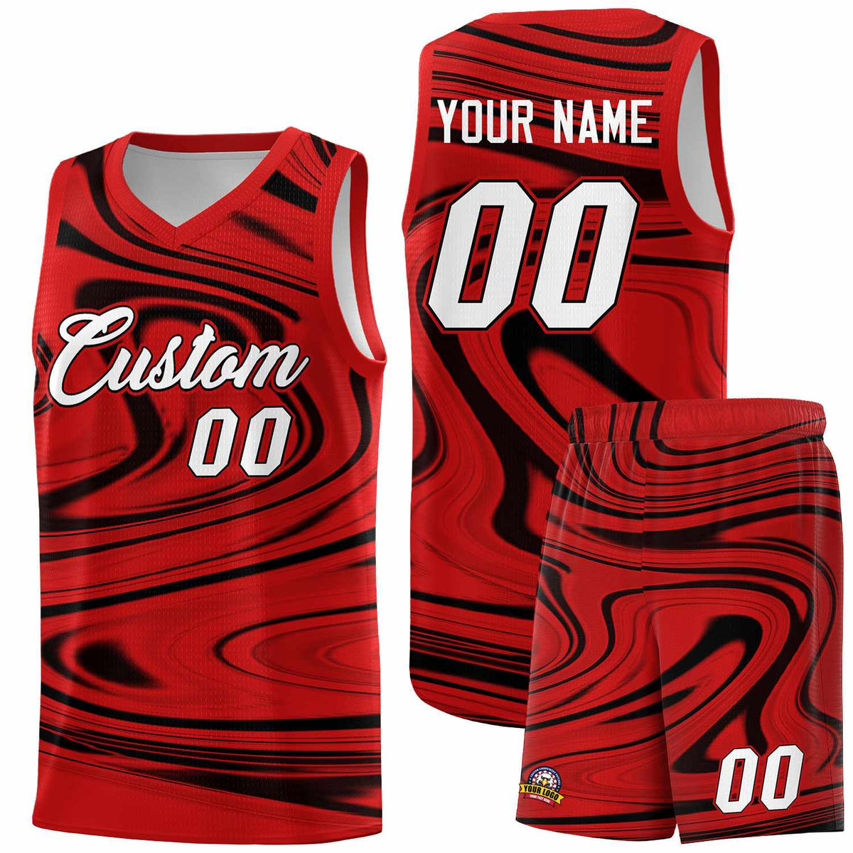 Custom Red Black Graffiti Pattern Fluids Style Sports Uniform Basketball Jersey Sets