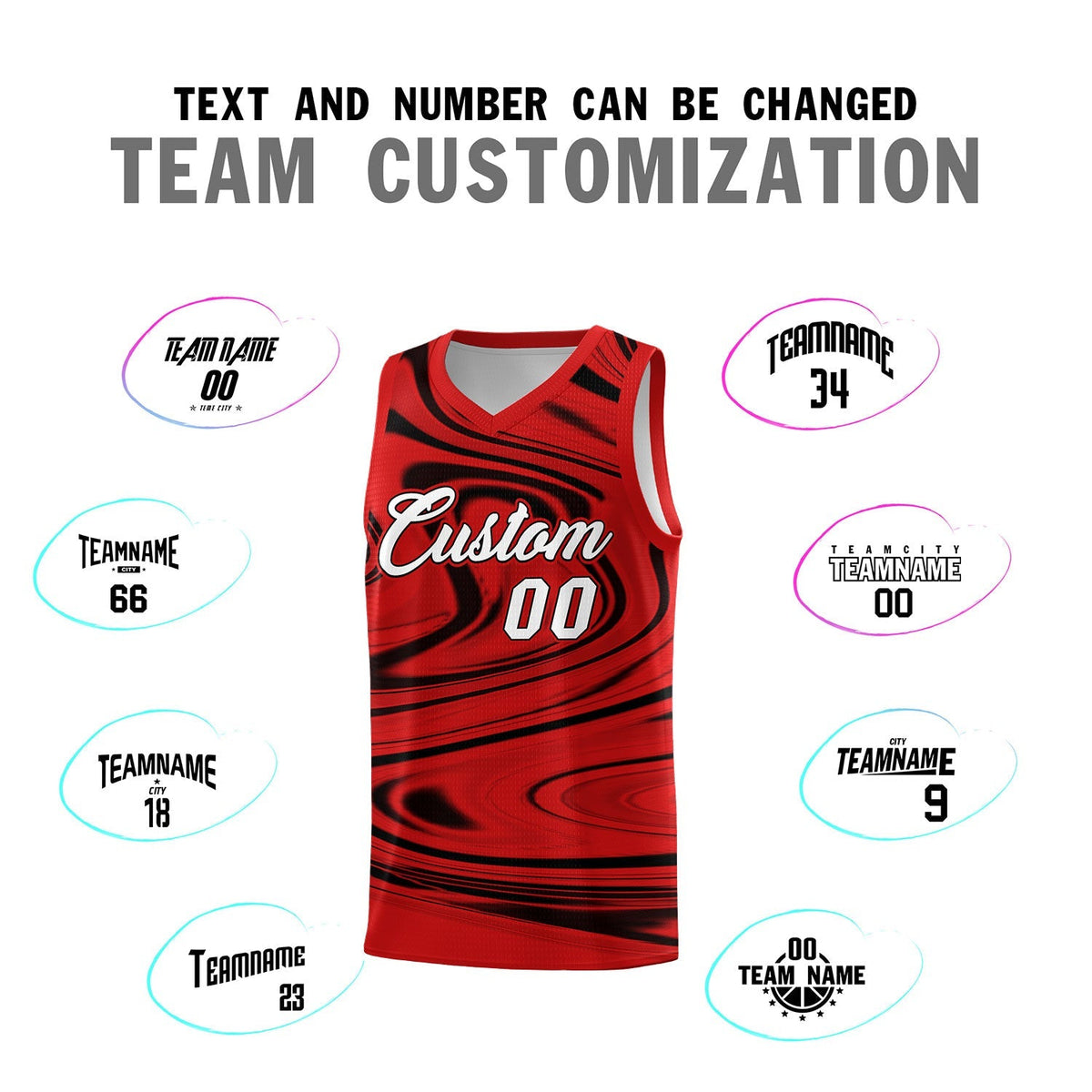 Custom Red Black Graffiti Pattern Fluids Style Sports Uniform Basketball Jersey Sets