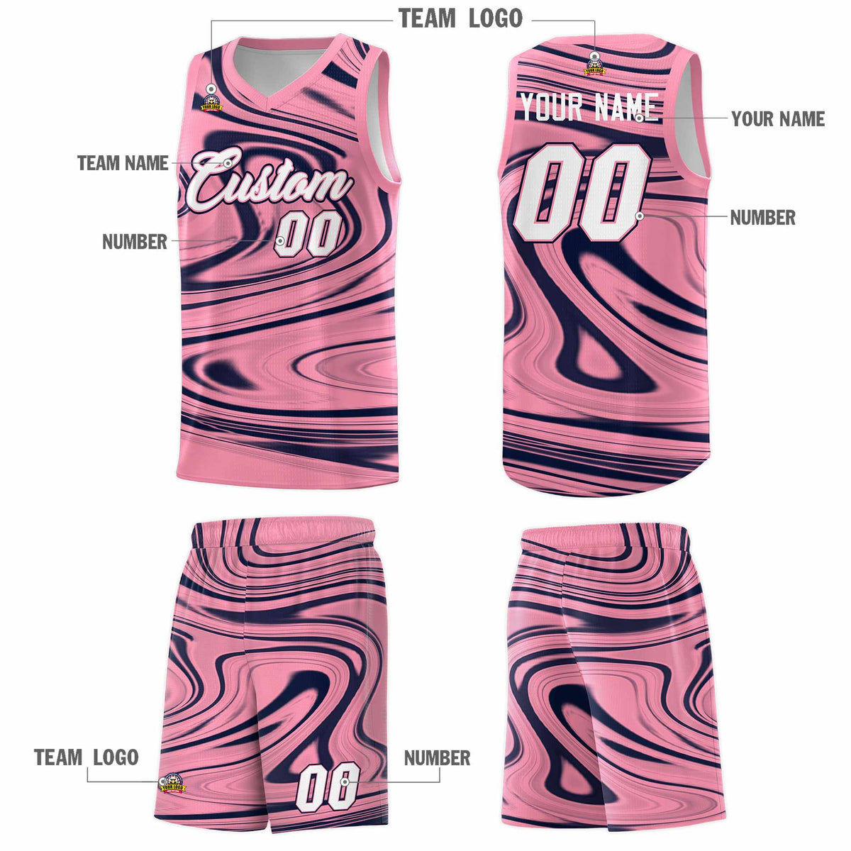 Custom Bright Green Navy Graffiti Pattern Fluids Style Sports Uniform Basketball Jersey Sets