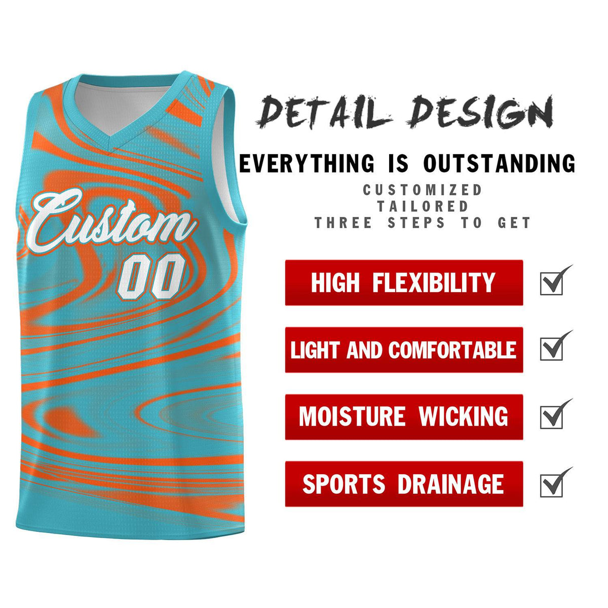 Custom Aqua Orange Graffiti Pattern Fluids Style Sports Uniform Basketball Jersey Sets