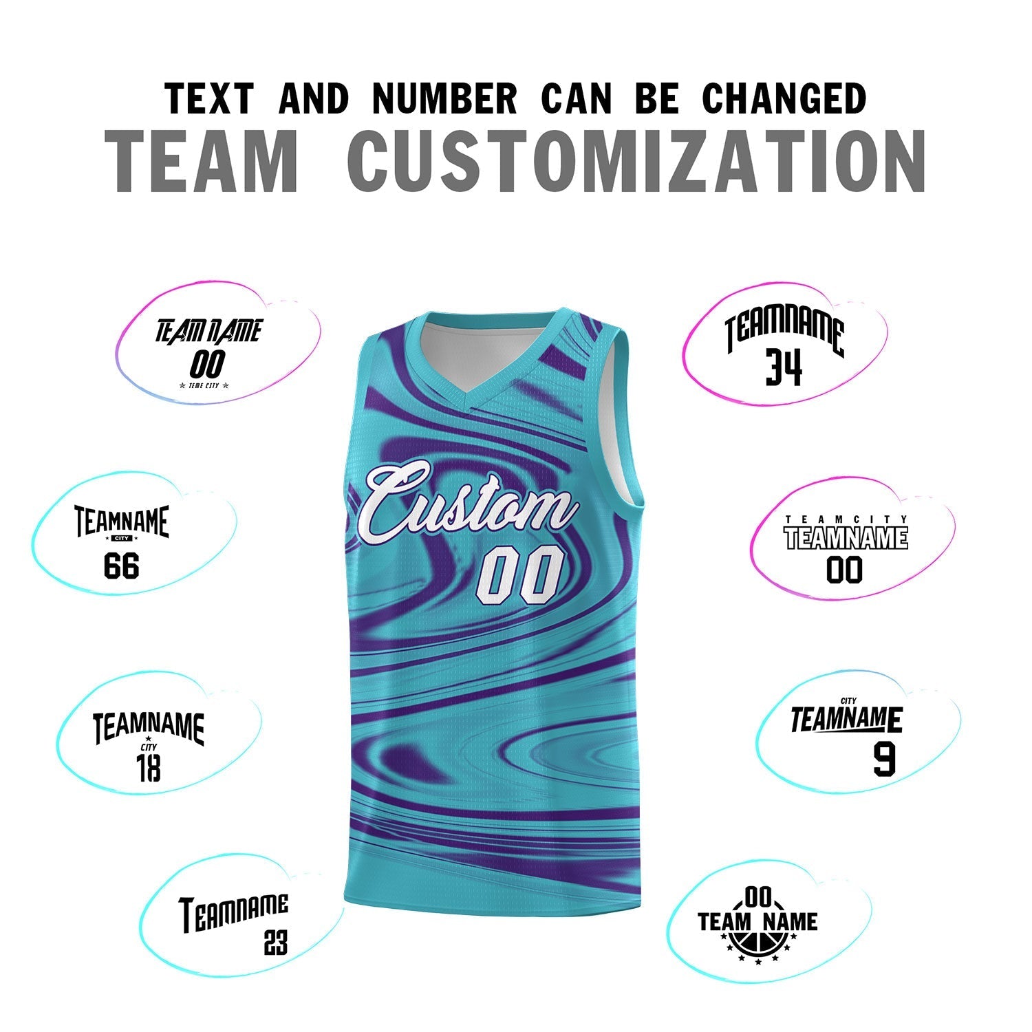 Custom Aqua Purple Graffiti Pattern Fluids Style Sports Uniform Basketball Jersey Sets