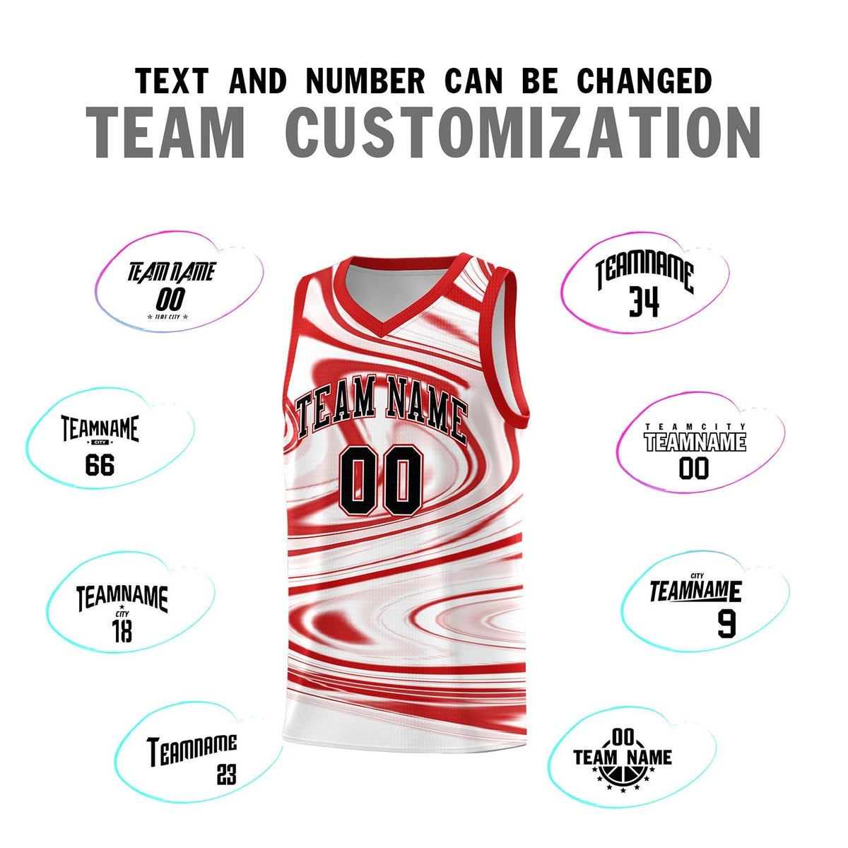 Custom White Red Graffiti Pattern Fluids Style Sports Uniform Basketball Jersey Sets