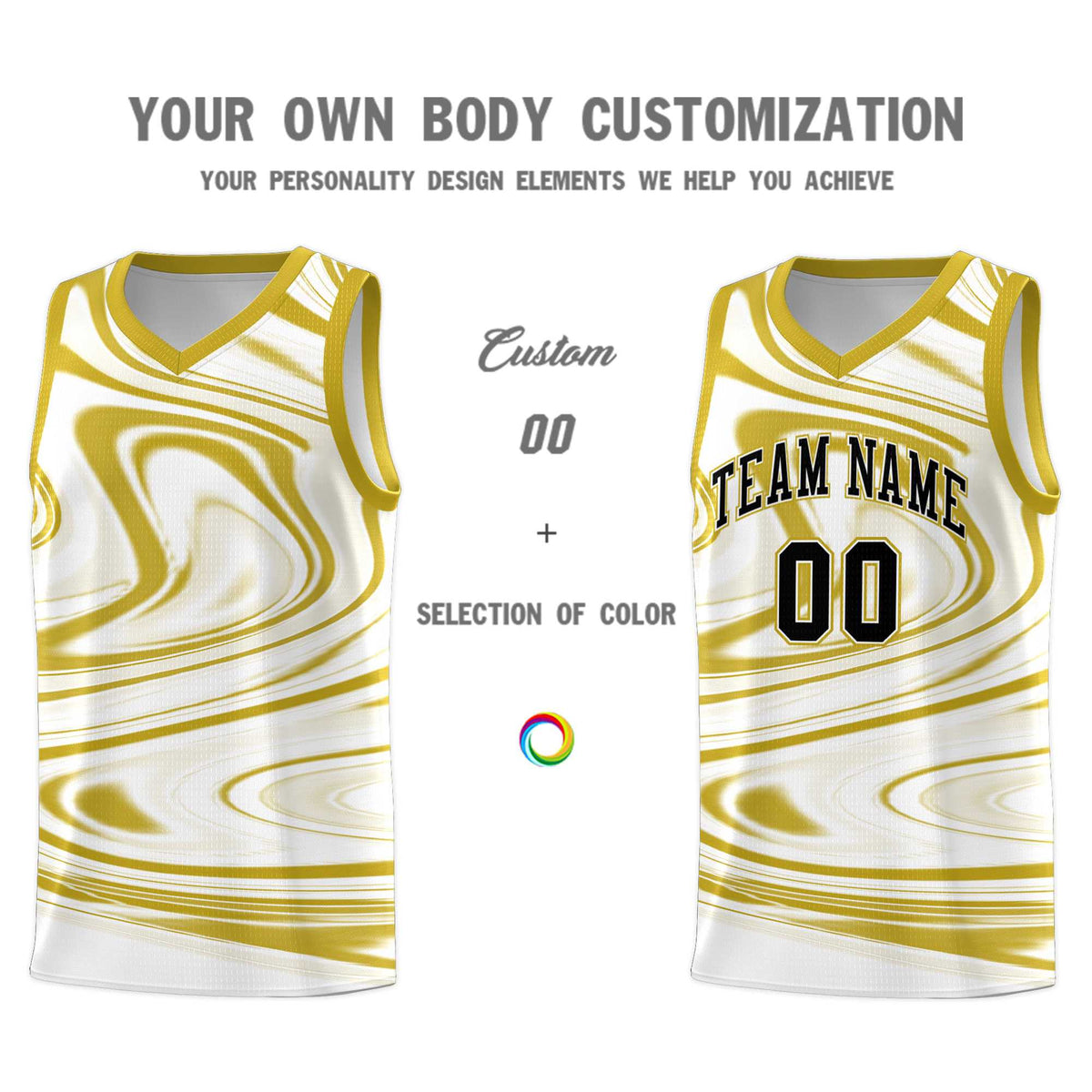 Custom White Old Gold Graffiti Pattern Fluids Style Sports Uniform Basketball Jersey Sets