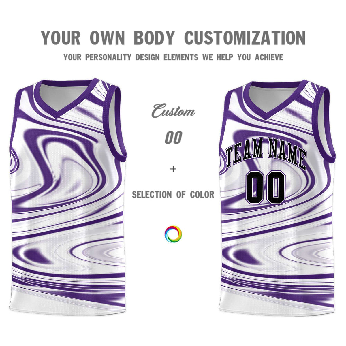Custom White Purple Graffiti Pattern Fluids Style Sports Uniform Basketball Jersey Sets
