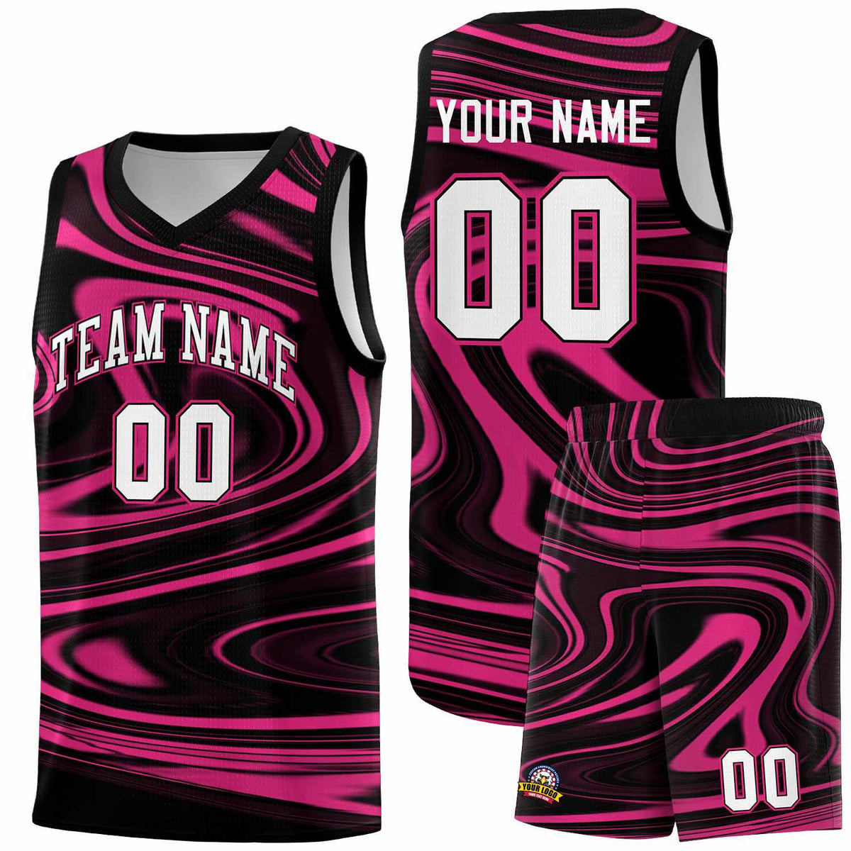 Custom Black Pink Graffiti Pattern Fluids Style Sports Uniform Basketball Jersey Sets