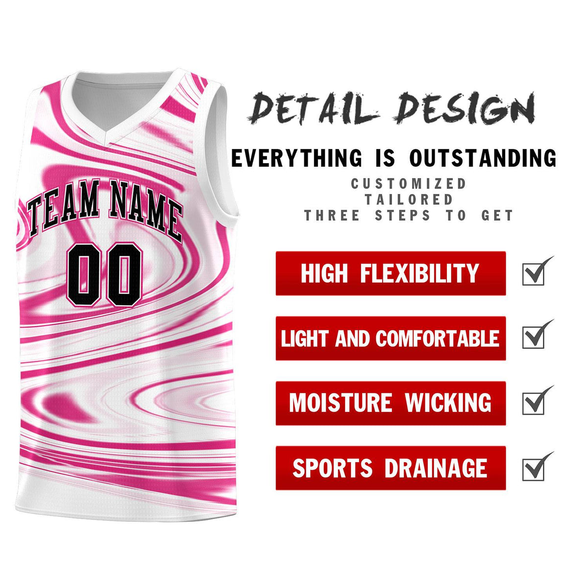 Custom White Pink Graffiti Pattern Fluids Style Sports Uniform Basketball Jersey Sets