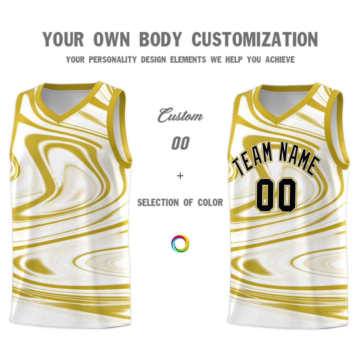 Custom White Old Gold Graffiti Pattern Fluids Style Sports Uniform Basketball Jersey Sets