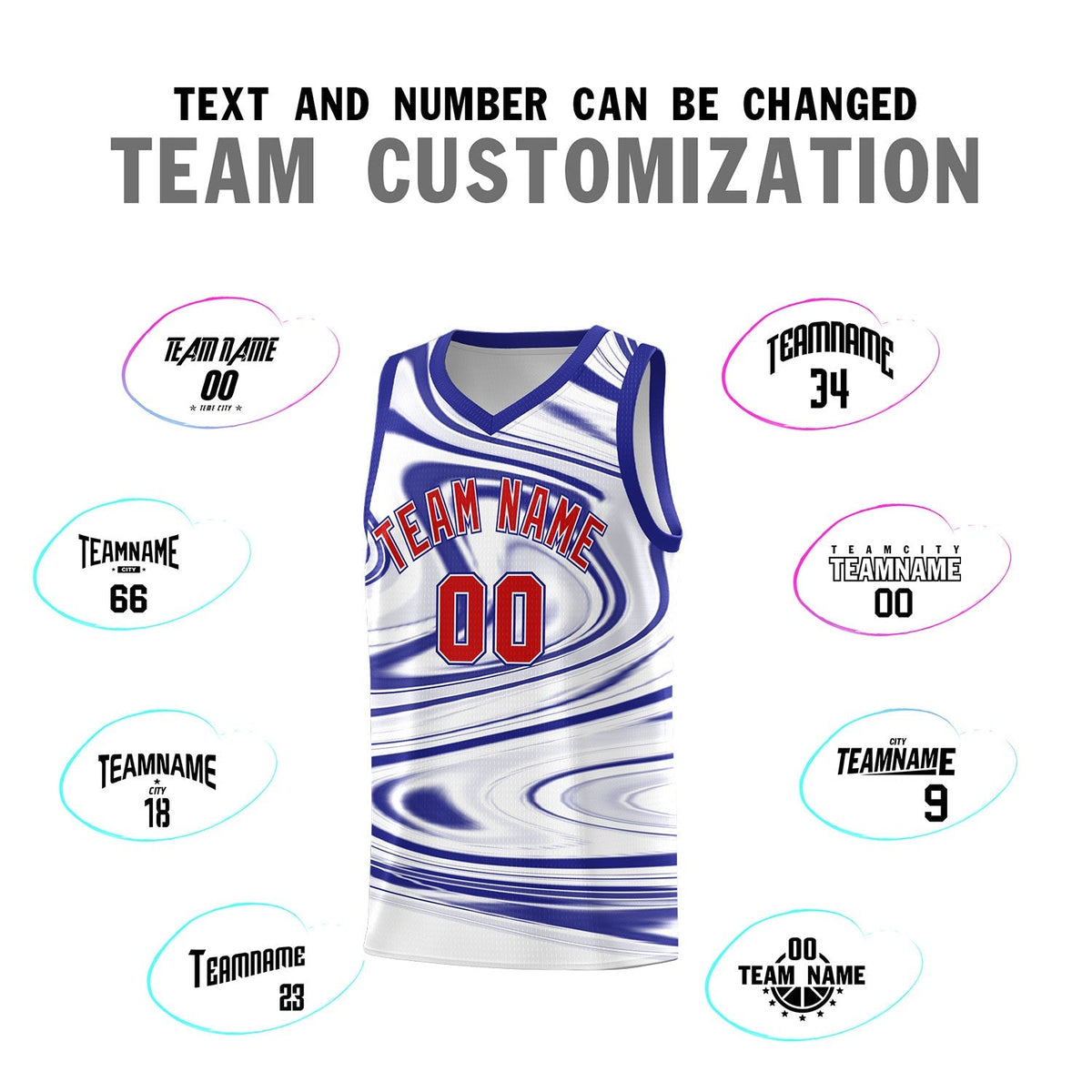 Custom White Royal Graffiti Pattern Fluids Style Sports Uniform Basketball Jersey Sets