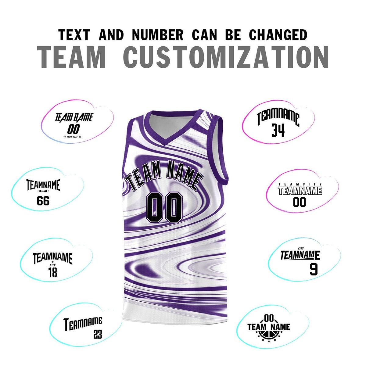 Custom White Purple Graffiti Pattern Fluids Style Sports Uniform Basketball Jersey Sets