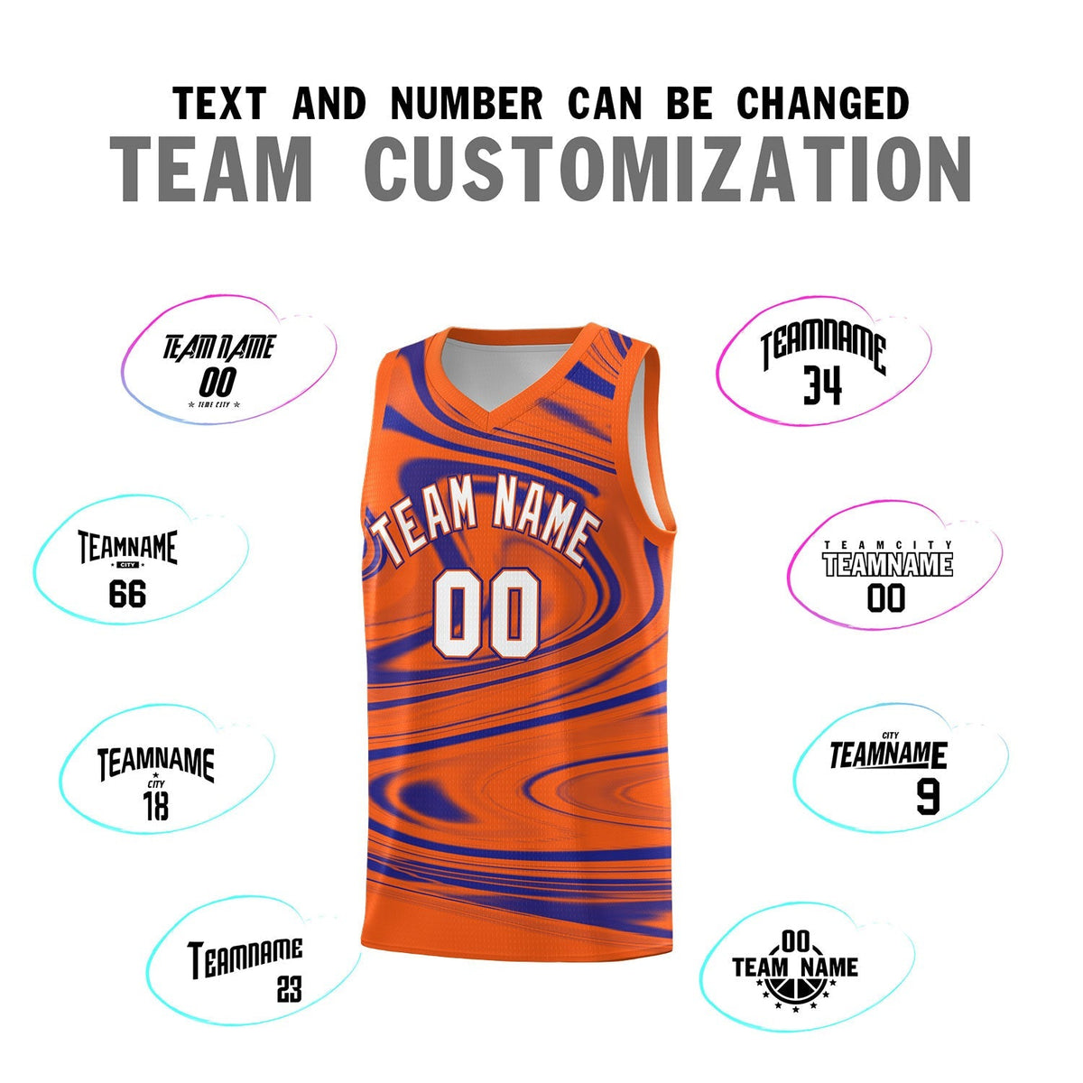 Custom Orange Royal Graffiti Pattern Fluids Style Sports Uniform Basketball Jersey Sets