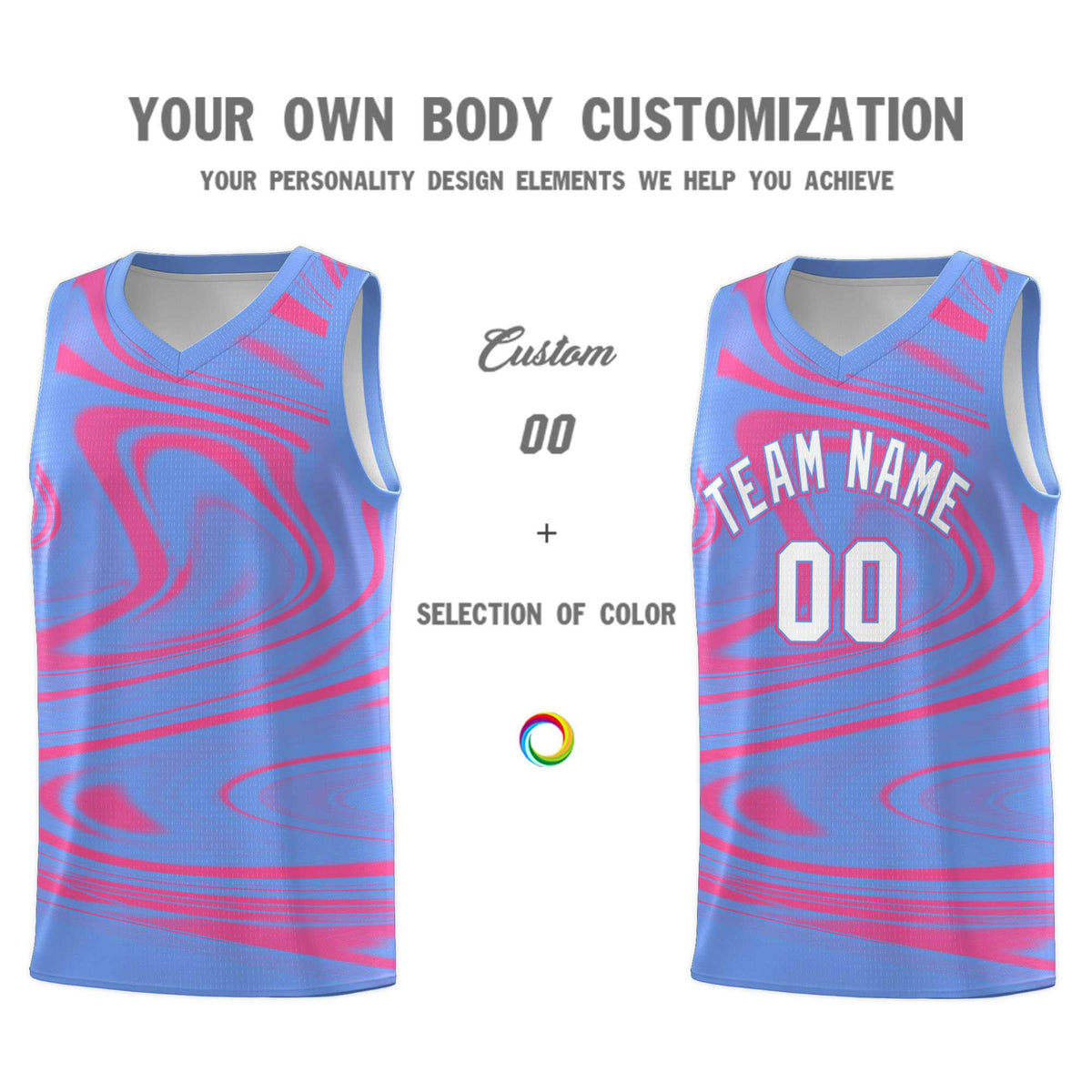 Custom Light Blue Pink Graffiti Pattern Fluids Style Sports Uniform Basketball Jersey Sets