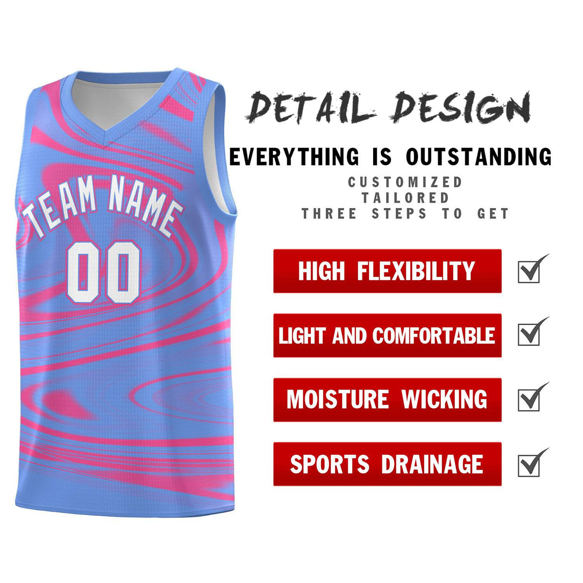 Custom Light Blue Pink Graffiti Pattern Fluids Style Sports Uniform Basketball Jersey Sets