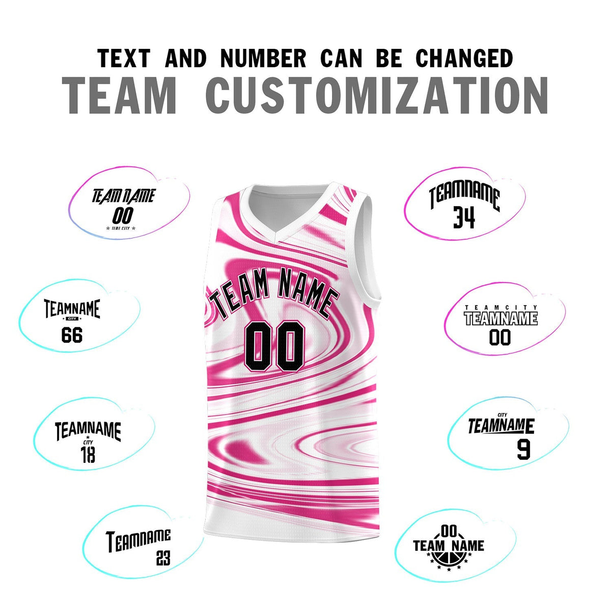 Custom White Pink Graffiti Pattern Fluids Style Sports Uniform Basketball Jersey Sets