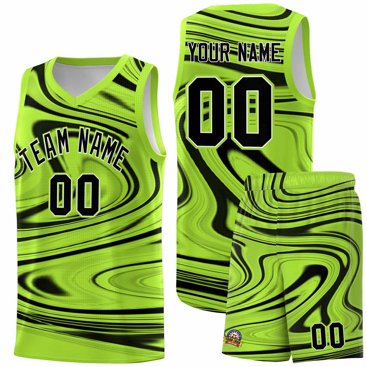 Custom Light Green Black Graffiti Pattern Fluids Style Sports Uniform Basketball Jersey Sets