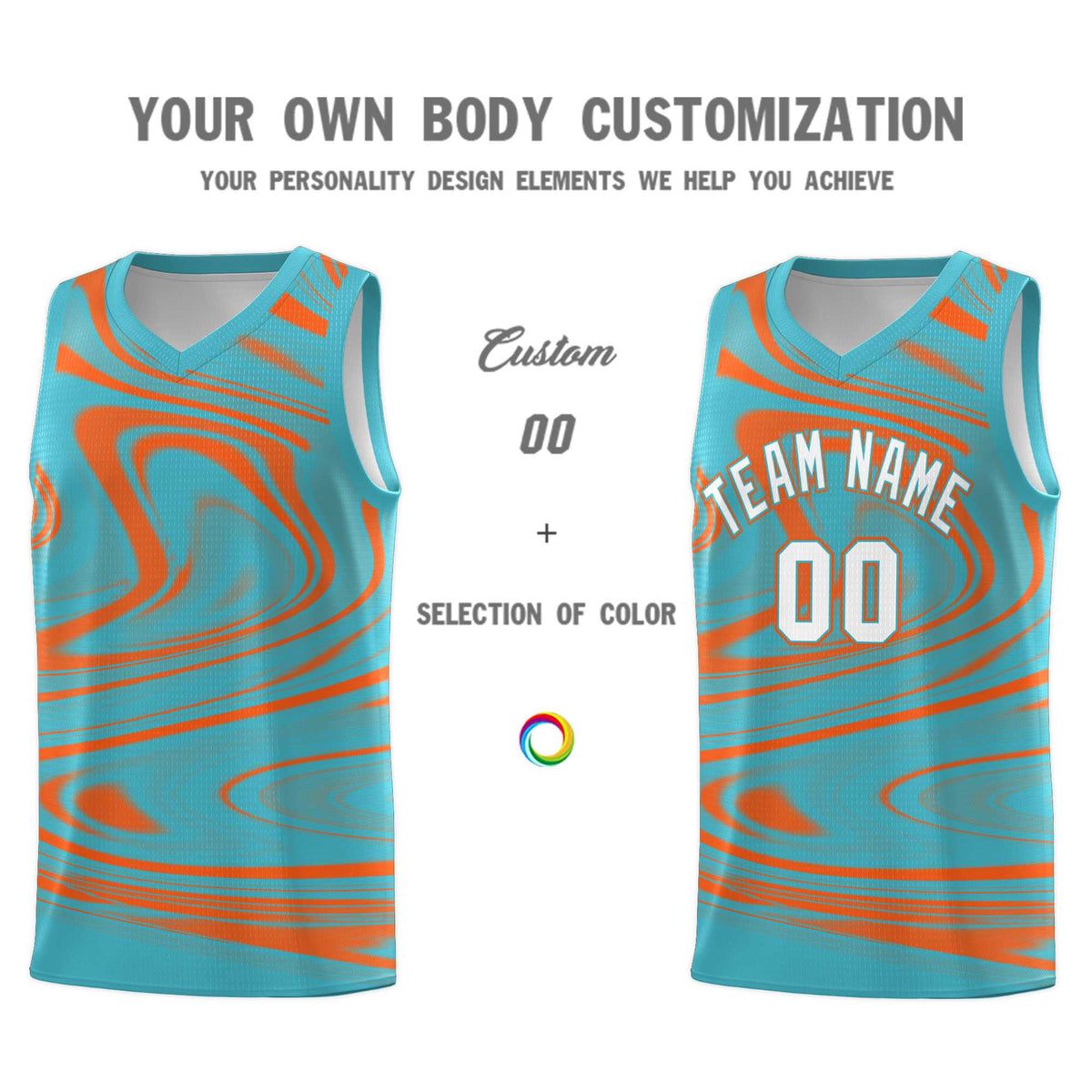 Custom Aqua Orange Graffiti Pattern Fluids Style Sports Uniform Basketball Jersey Sets