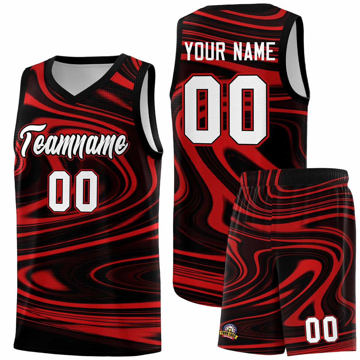 Custom Black Red Graffiti Pattern Fluids Style Sports Uniform Basketball Jersey Sets