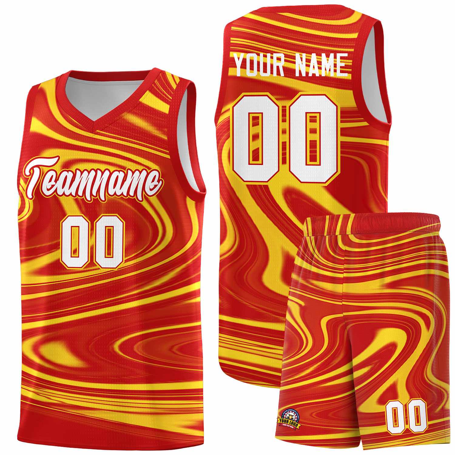 Custom Red Gold Graffiti Pattern Fluids Style Sports Uniform Basketball Jersey Sets