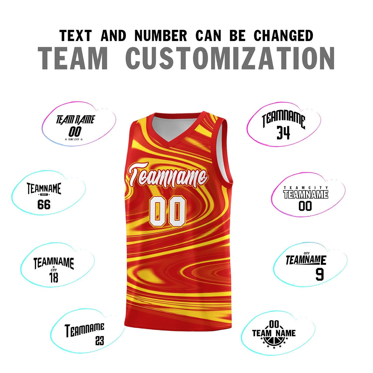 Custom Red Gold Graffiti Pattern Fluids Style Sports Uniform Basketball Jersey Sets