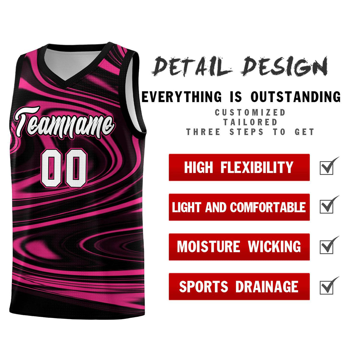 Custom Black Pink Graffiti Pattern Fluids Style Sports Uniform Basketball Jersey Sets