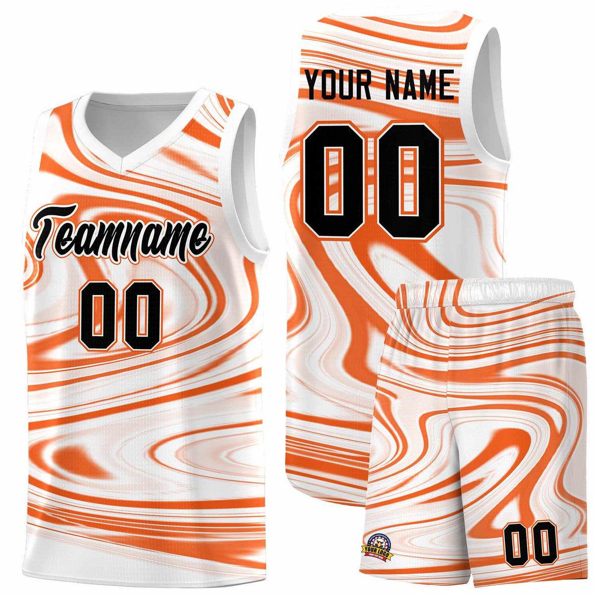 Custom White Orange Graffiti Pattern Fluids Style Sports Uniform Basketball Jersey Sets