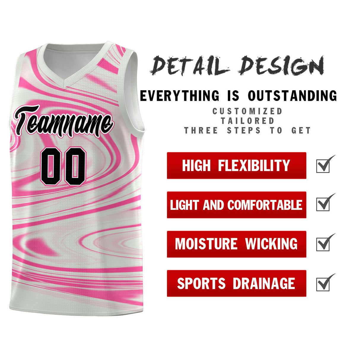 Custom Gray Pink Graffiti Pattern Fluids Style Sports Uniform Basketball Jersey Sets