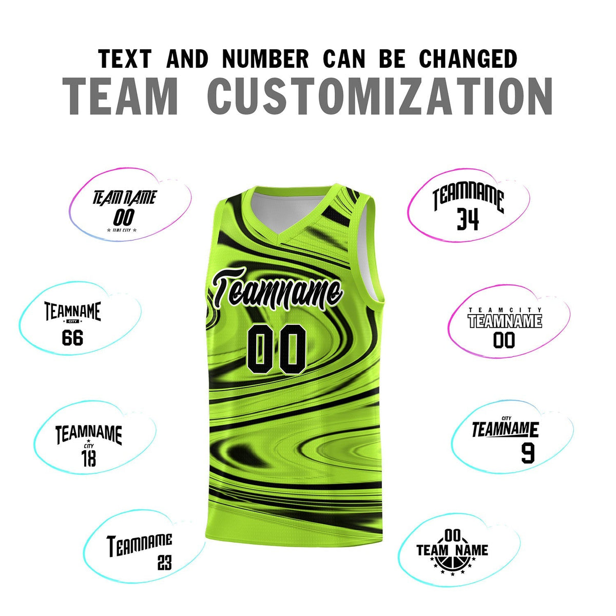 Custom Light Green Black Graffiti Pattern Fluids Style Sports Uniform Basketball Jersey Sets