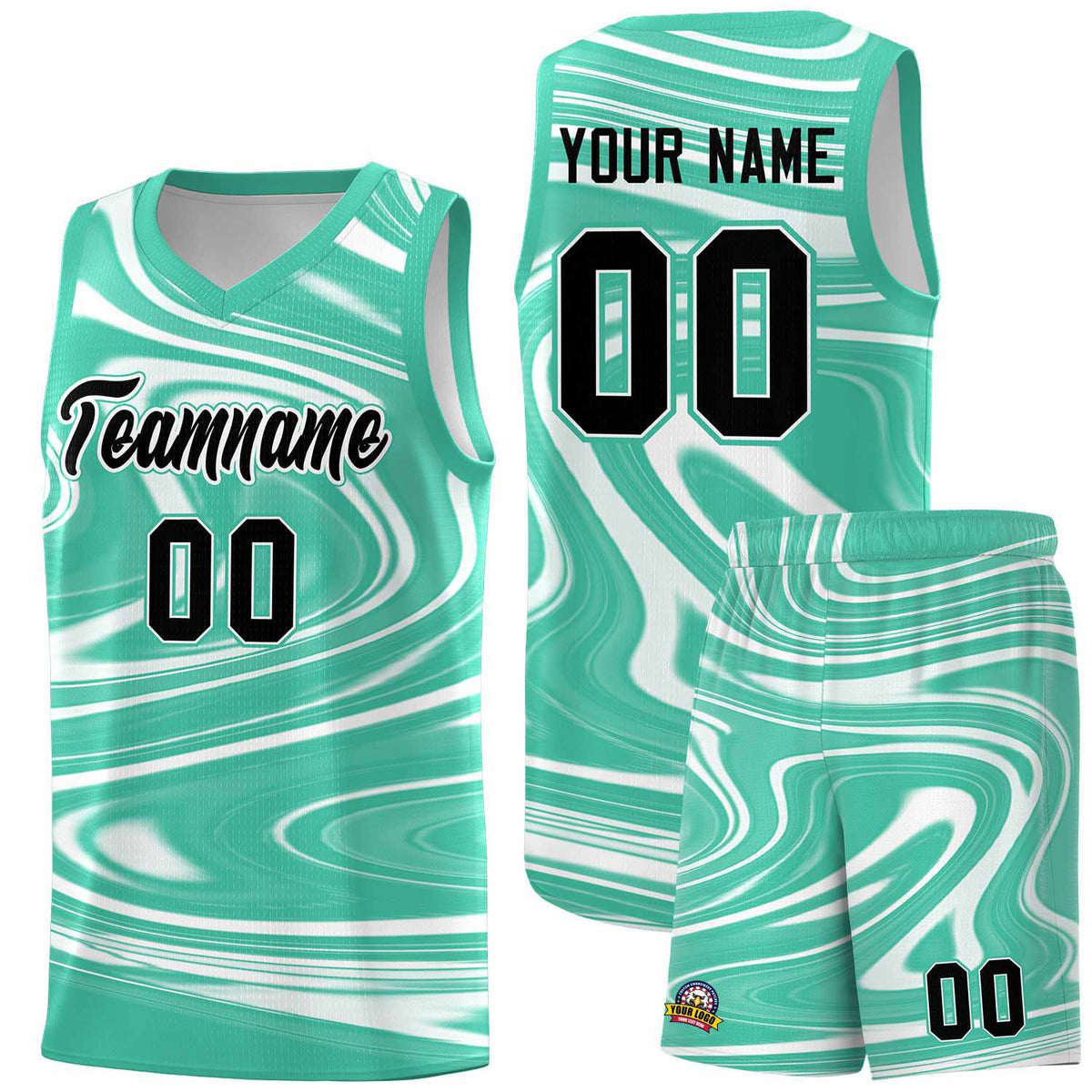 Custom Bright Green White Graffiti Pattern Fluids Style Sports Uniform Basketball Jersey Sets