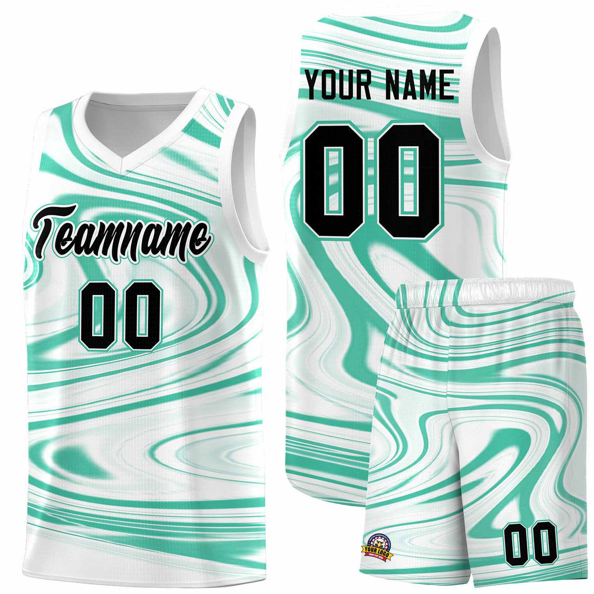 Custom White Bright Green Graffiti Pattern Fluids Style Sports Uniform Basketball Jersey Sets