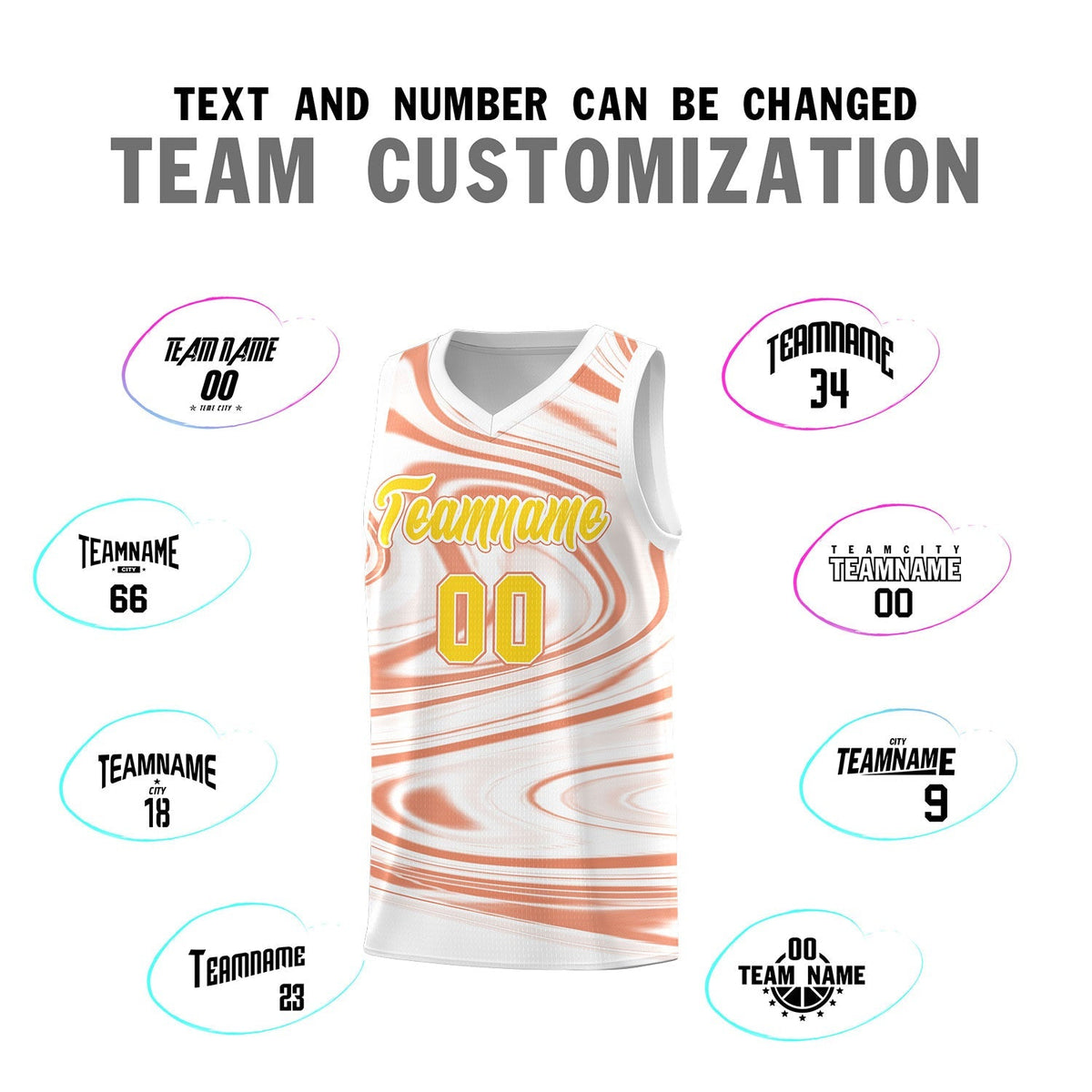 Custom White Light Orange Graffiti Pattern Fluids Style Sports Uniform Basketball Jersey Sets