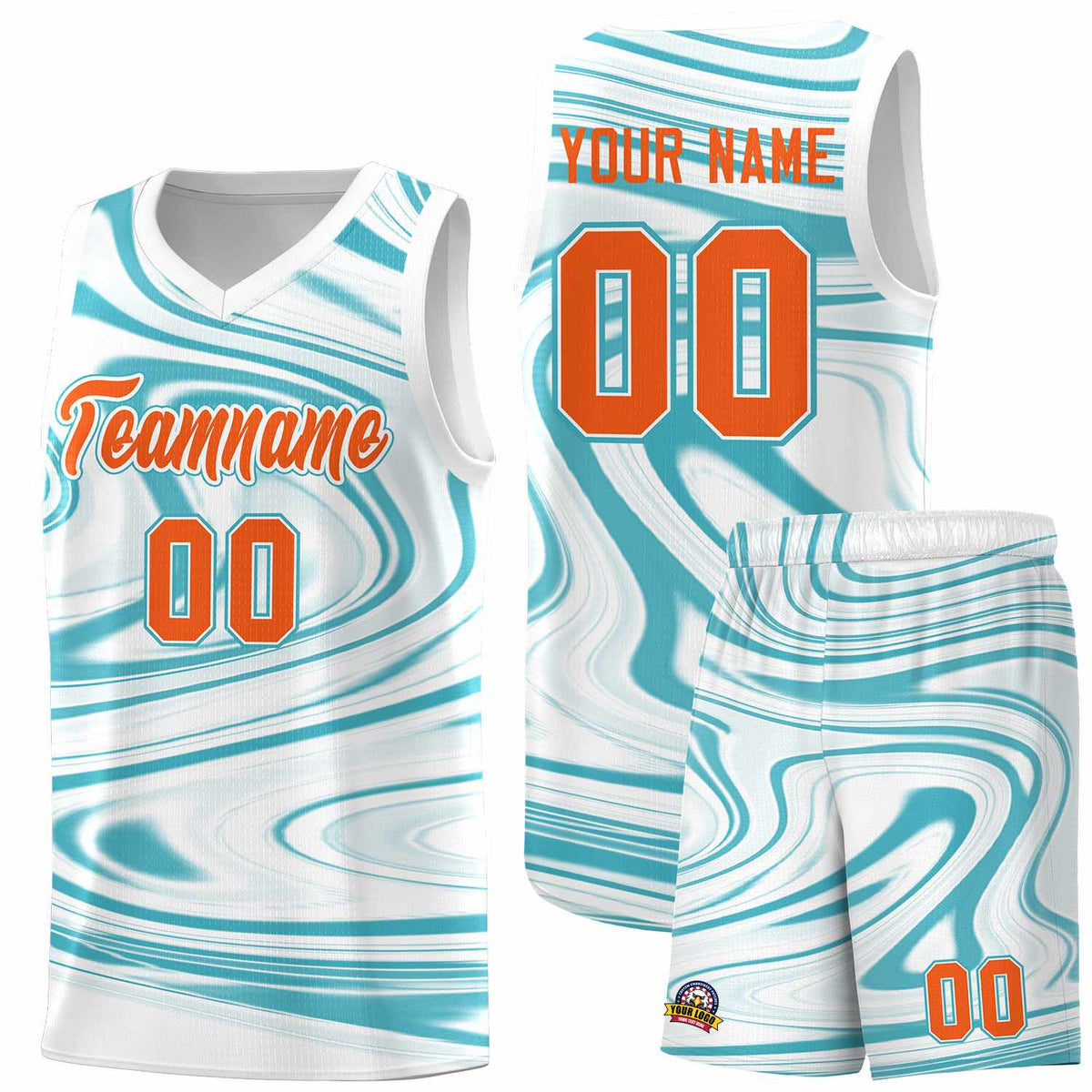 Custom White Aqua Graffiti Pattern Fluids Style Sports Uniform Basketball Jersey Sets