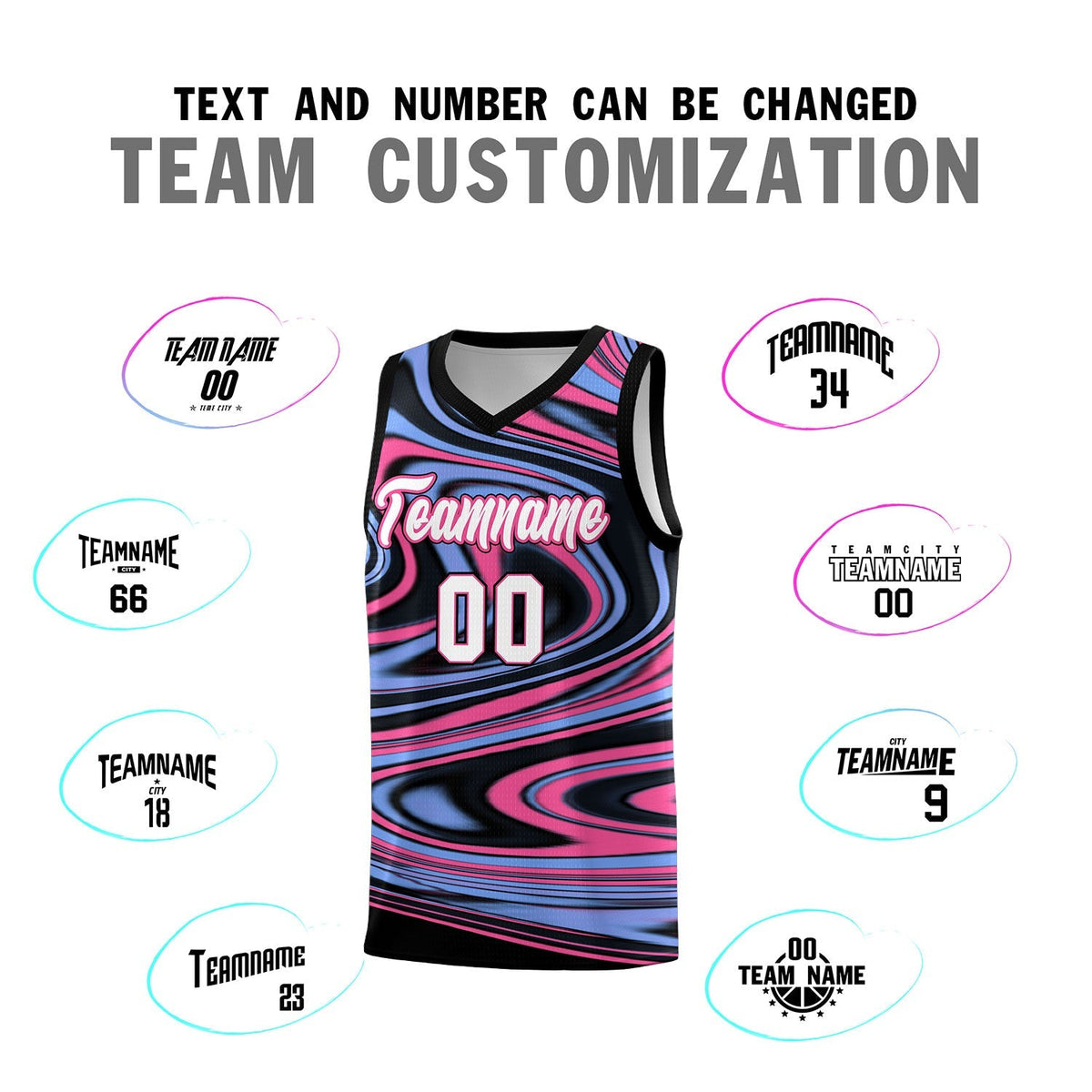 Custom Black Light Blue Graffiti Pattern Fluids Style Sports Uniform Basketball Jersey Sets