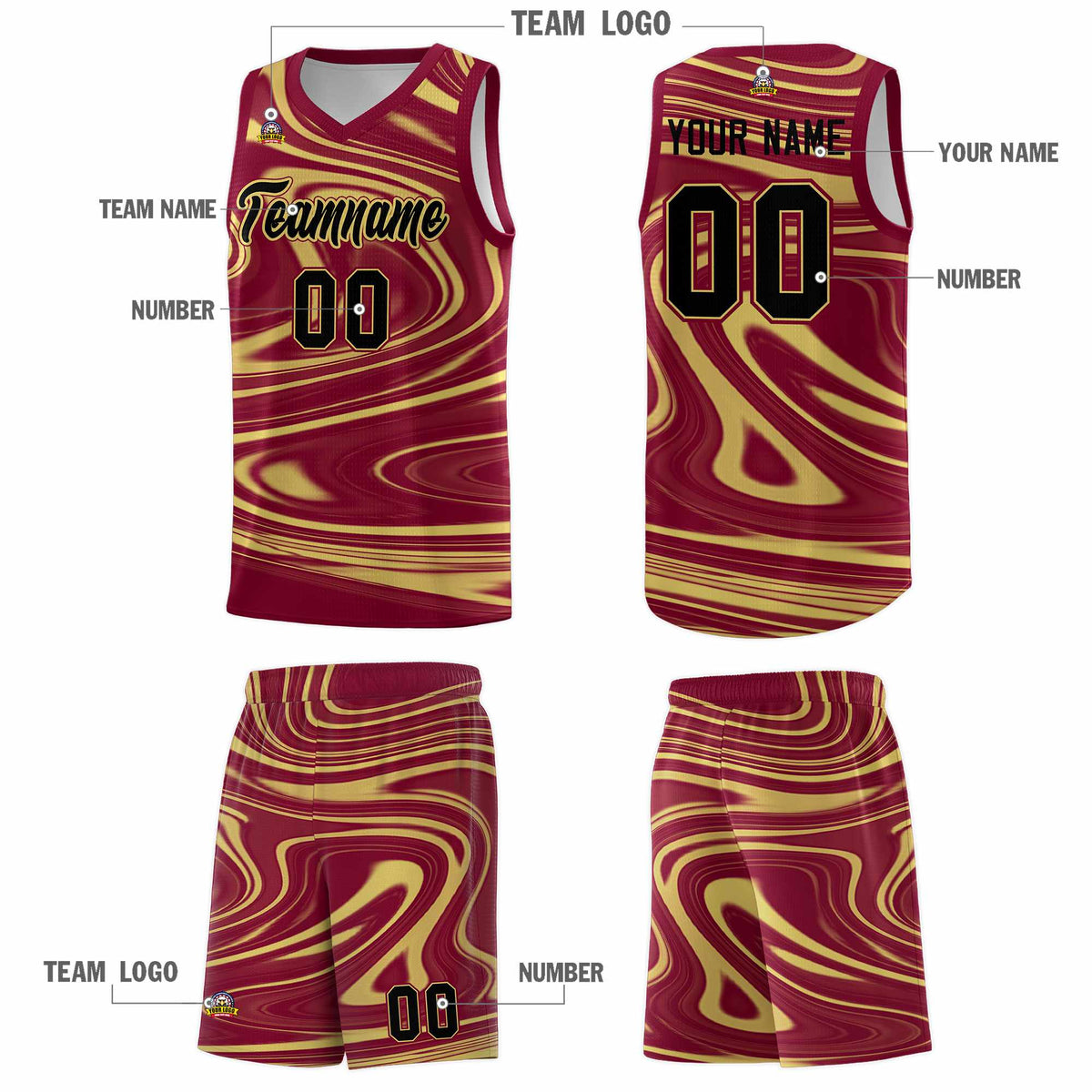 Custom Crimson Khaki Graffiti Pattern Fluids Style Sports Uniform Basketball Jersey Sets