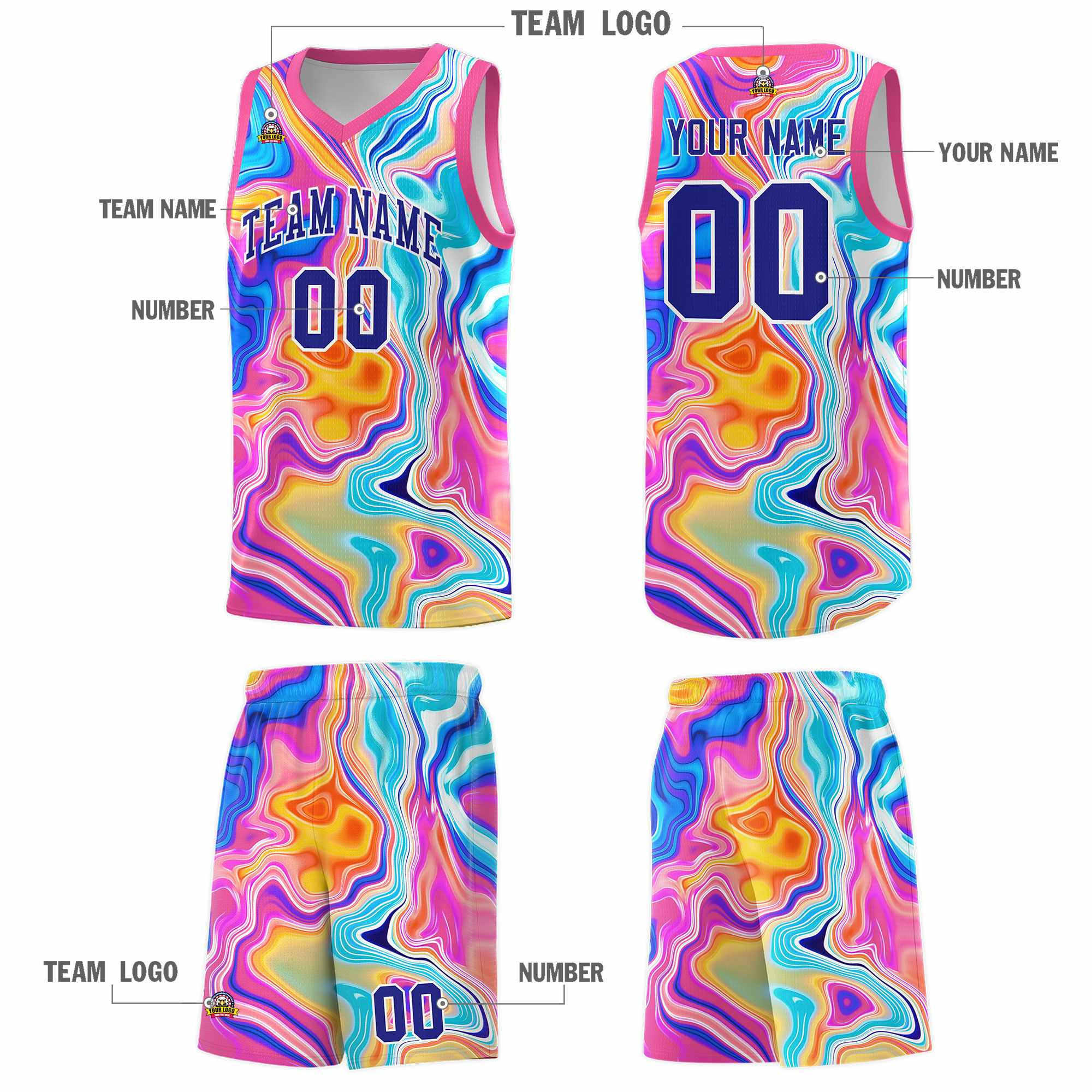 Custom Pink Fluid Painting Pattern Sports Uniform Basketball Jersey