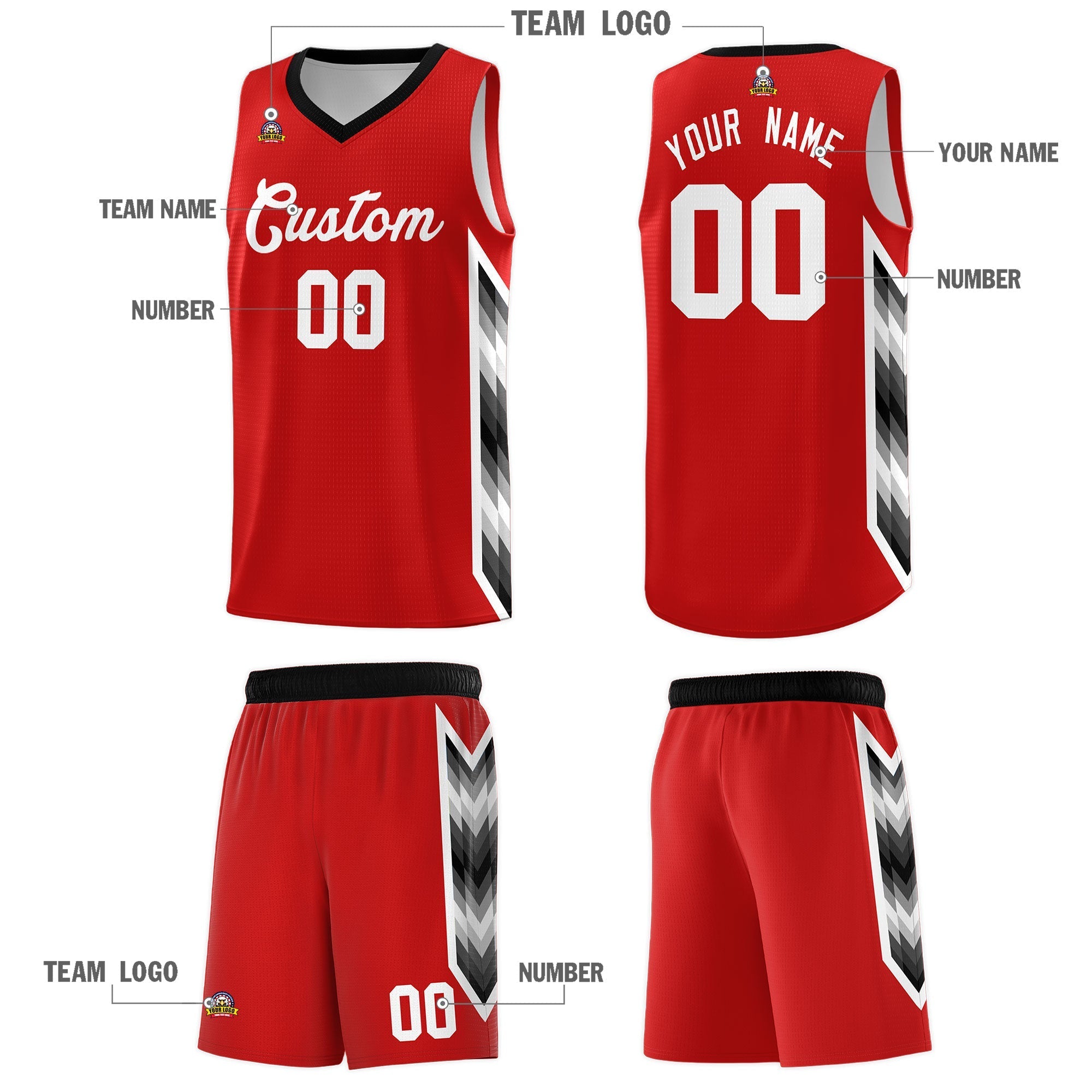 Custom Red Mosaic Gradient Fashion Sports Uniform Basketball Jersey