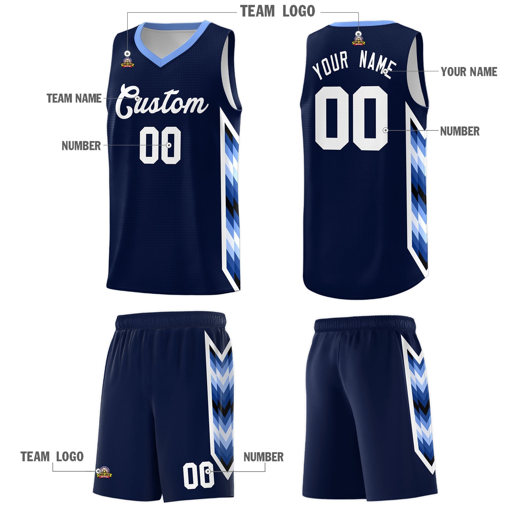 Custom Navy Mosaic Gradient Fashion Sports Uniform Basketball Jersey