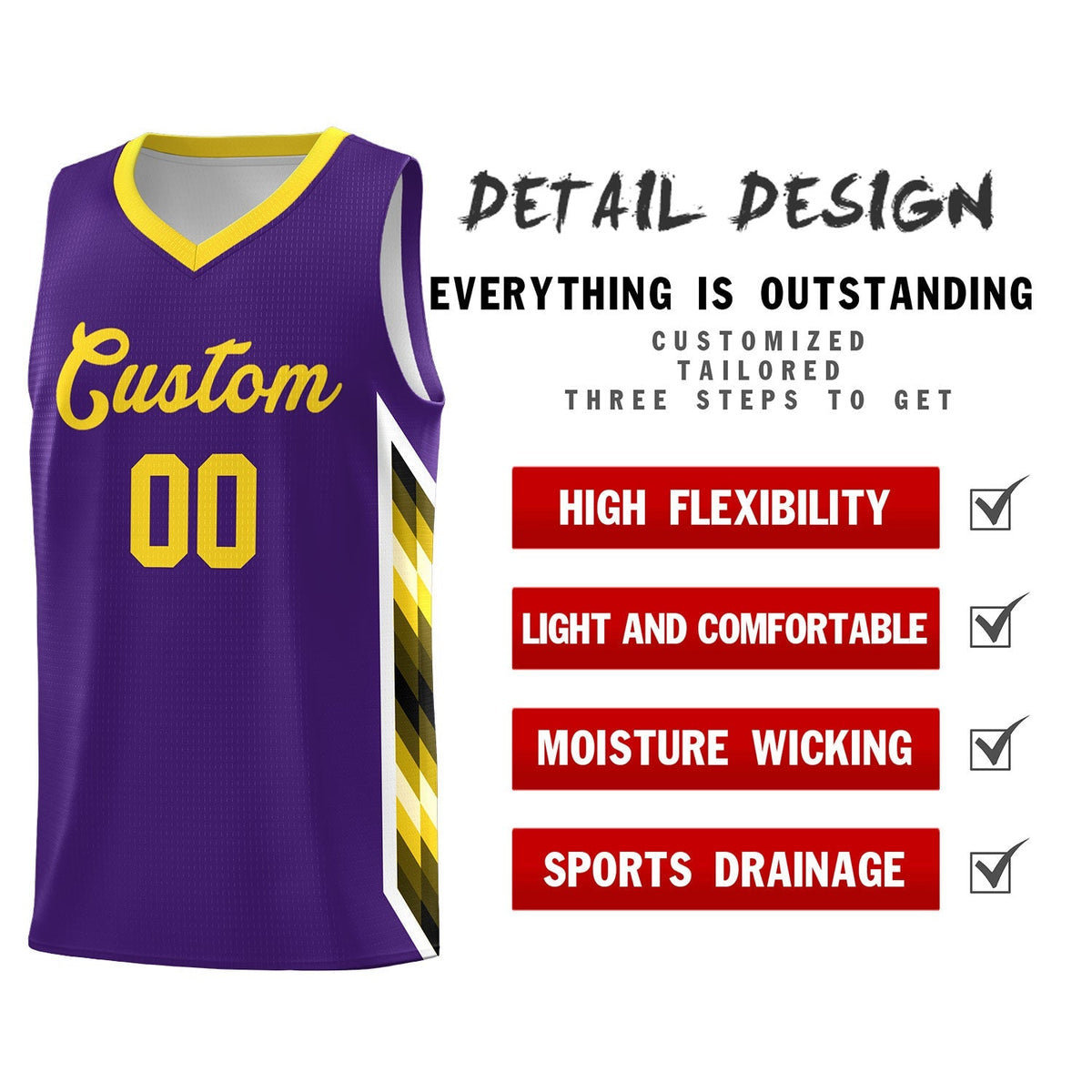 Custom Purple Mosaic Gradient Fashion Sports Uniform Basketball Jersey