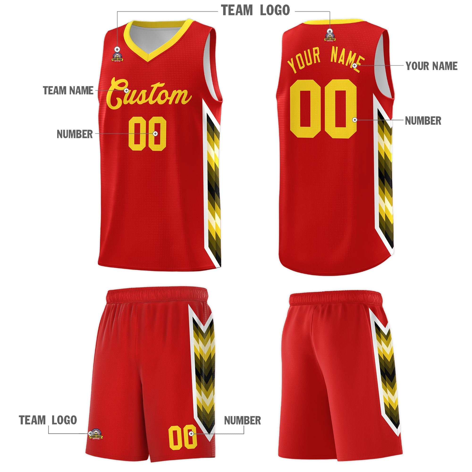 Custom Red Mosaic Gradient Fashion Sports Uniform Basketball Jersey