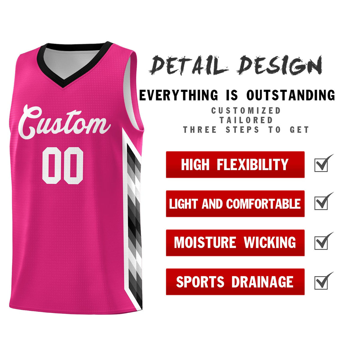 Custom Rose Red Mosaic Gradient Fashion Sports Uniform Basketball Jersey