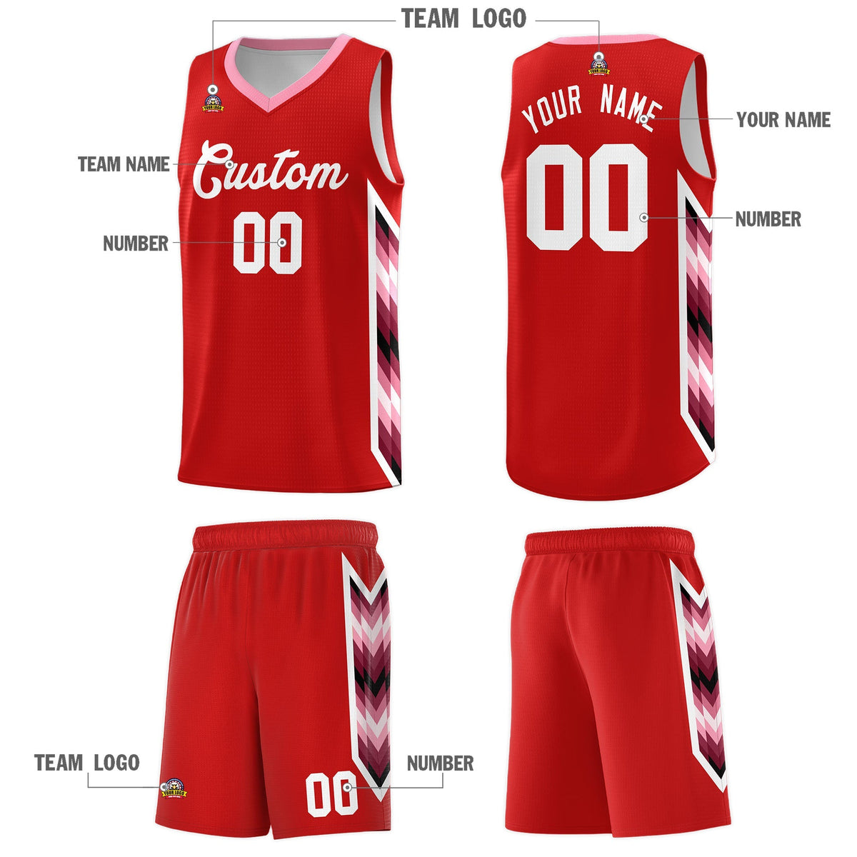 Custom Red Mosaic Gradient Fashion Sports Uniform Basketball Jersey