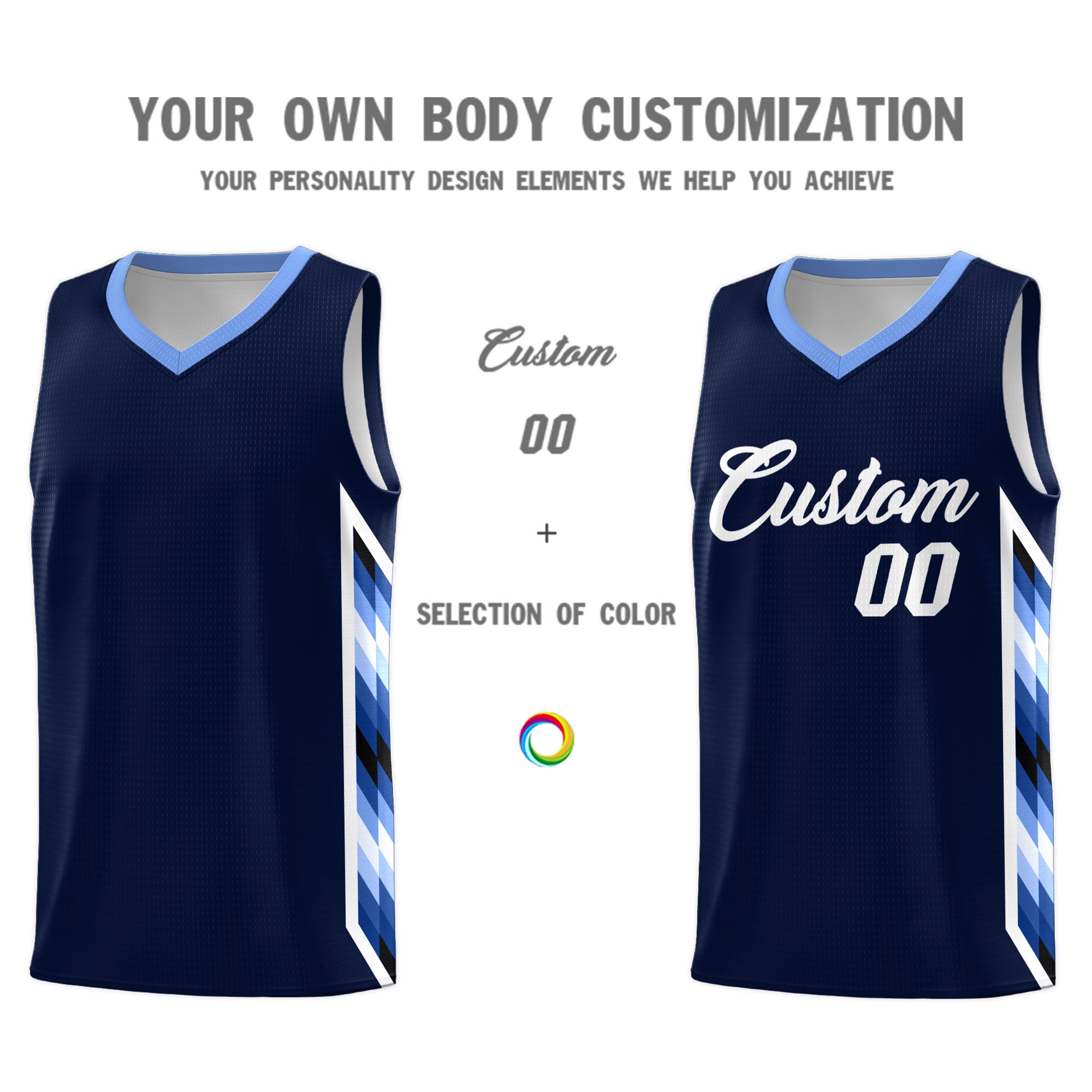 Custom Navy Mosaic Gradient Fashion Sports Uniform Basketball Jersey