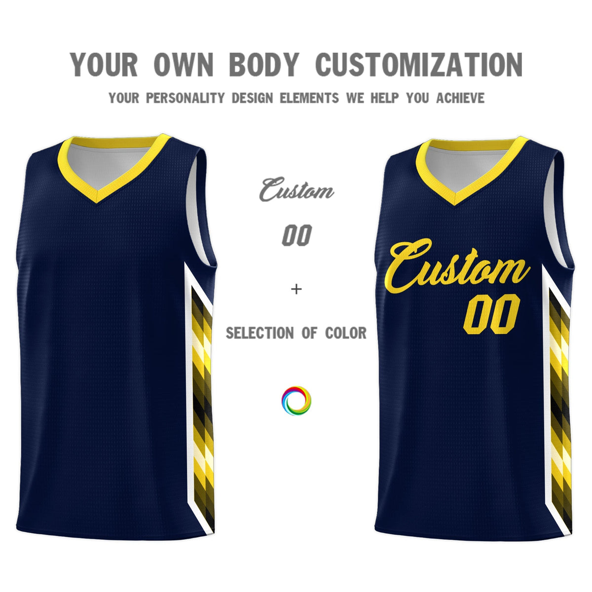 Custom Navy Mosaic Gradient Fashion Sports Uniform Basketball Jersey