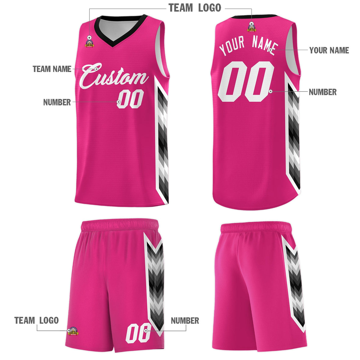 Custom Rose Red Mosaic Gradient Fashion Sports Uniform Basketball Jersey