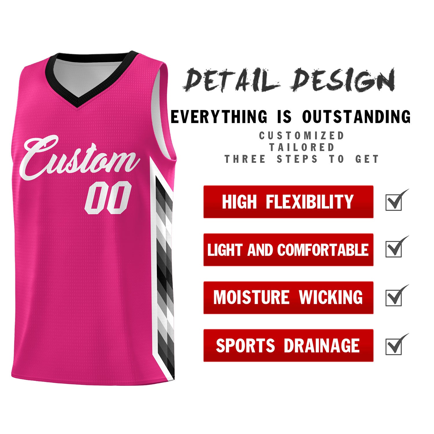 Custom Rose Red Mosaic Gradient Fashion Sports Uniform Basketball Jersey
