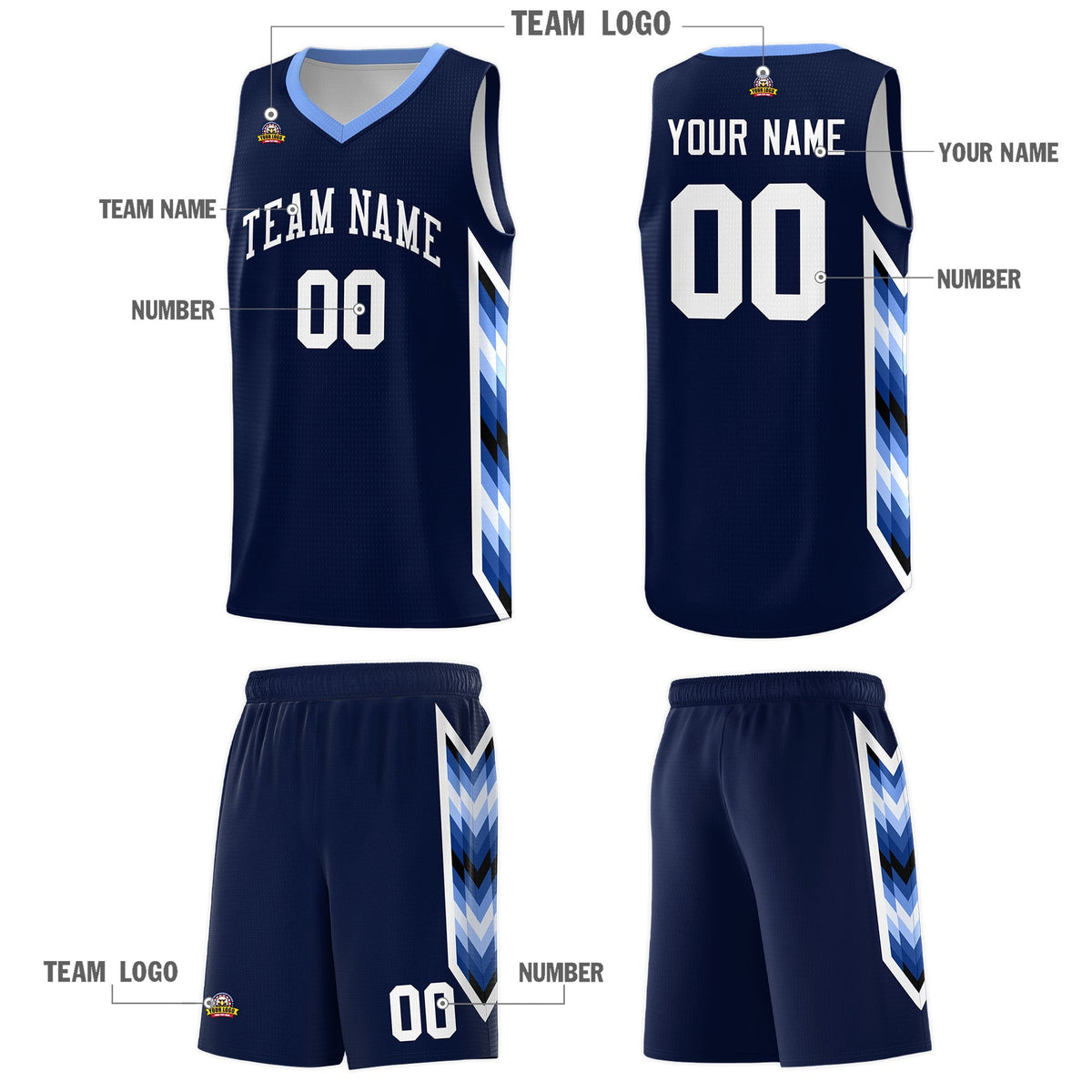Custom Navy Mosaic Gradient Fashion Sports Uniform Basketball Jersey