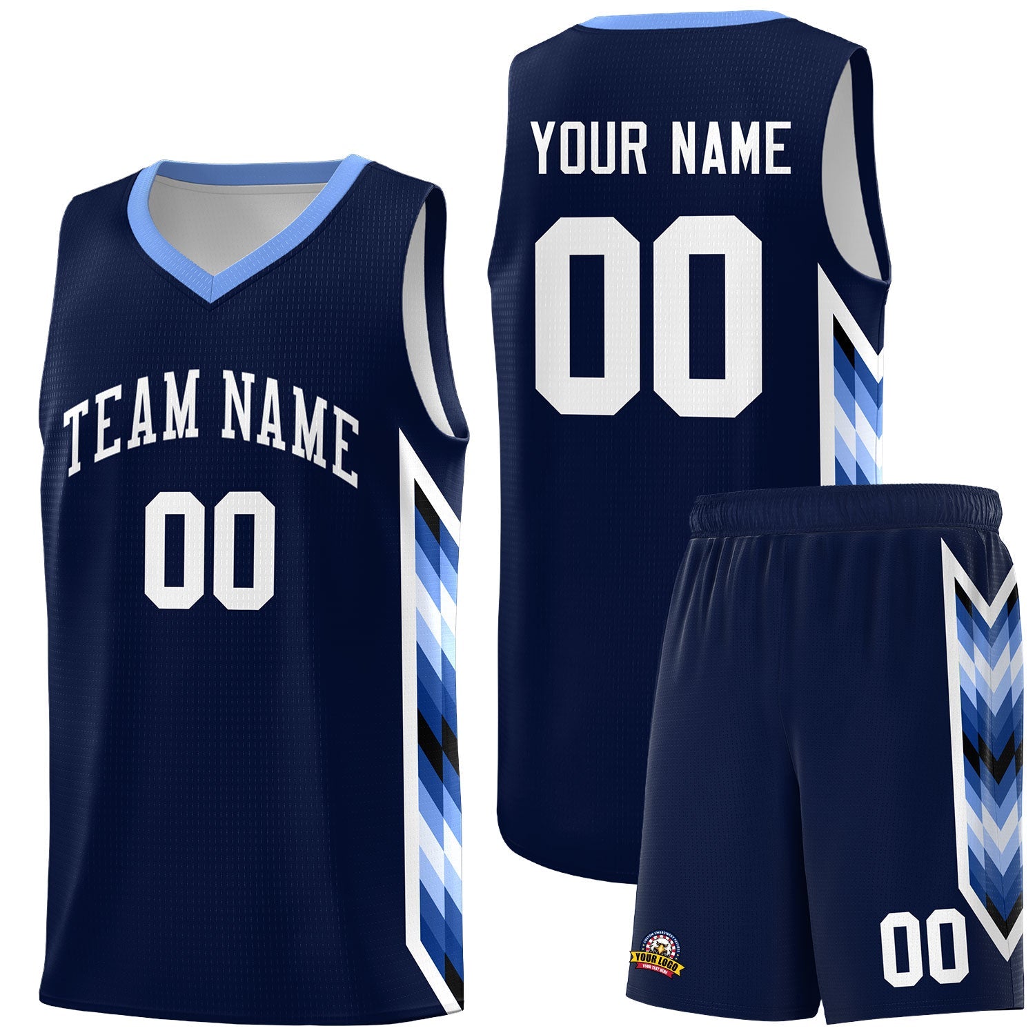 Custom Navy Mosaic Gradient Fashion Sports Uniform Basketball Jersey