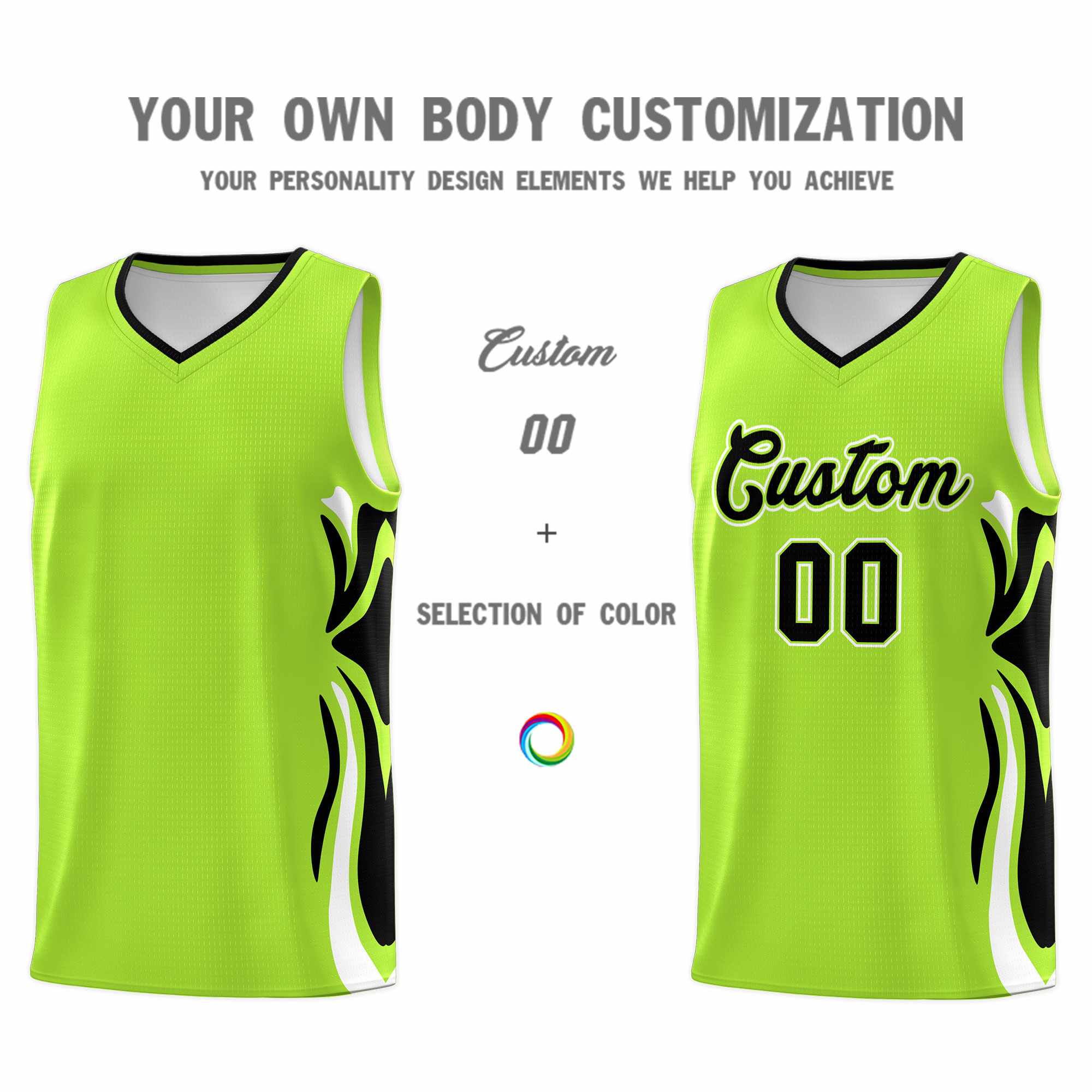 Custom Light Green Black-White Graffiti Pattern Side Curve Pattern Sports Uniform Basketball Jersey Sets