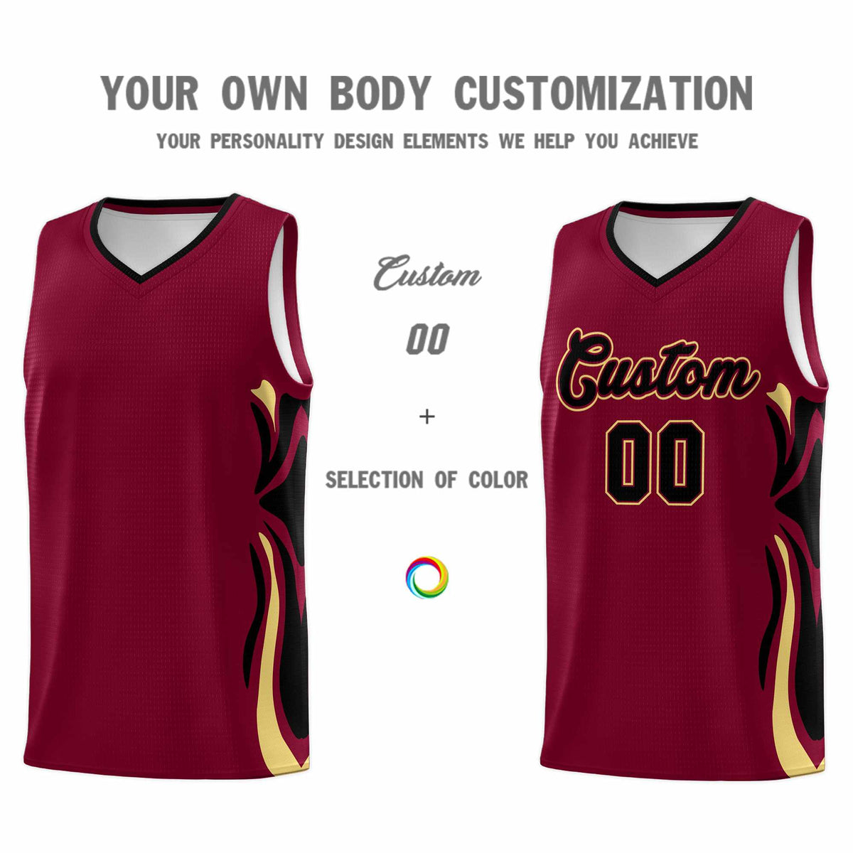 Custom Crimson Black-Khaki Graffiti Pattern Side Curve Pattern Sports Uniform Basketball Jersey Sets